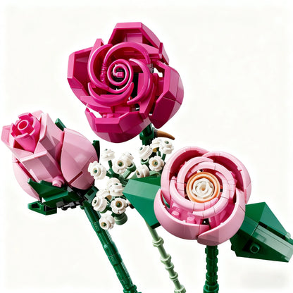 Pink Rose Building Blocks Bouquet Set