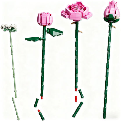 Pink Rose Building Blocks Bouquet Set