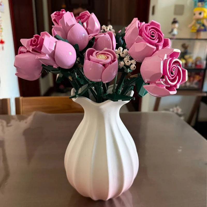 Pink Rose Building Blocks Bouquet Set